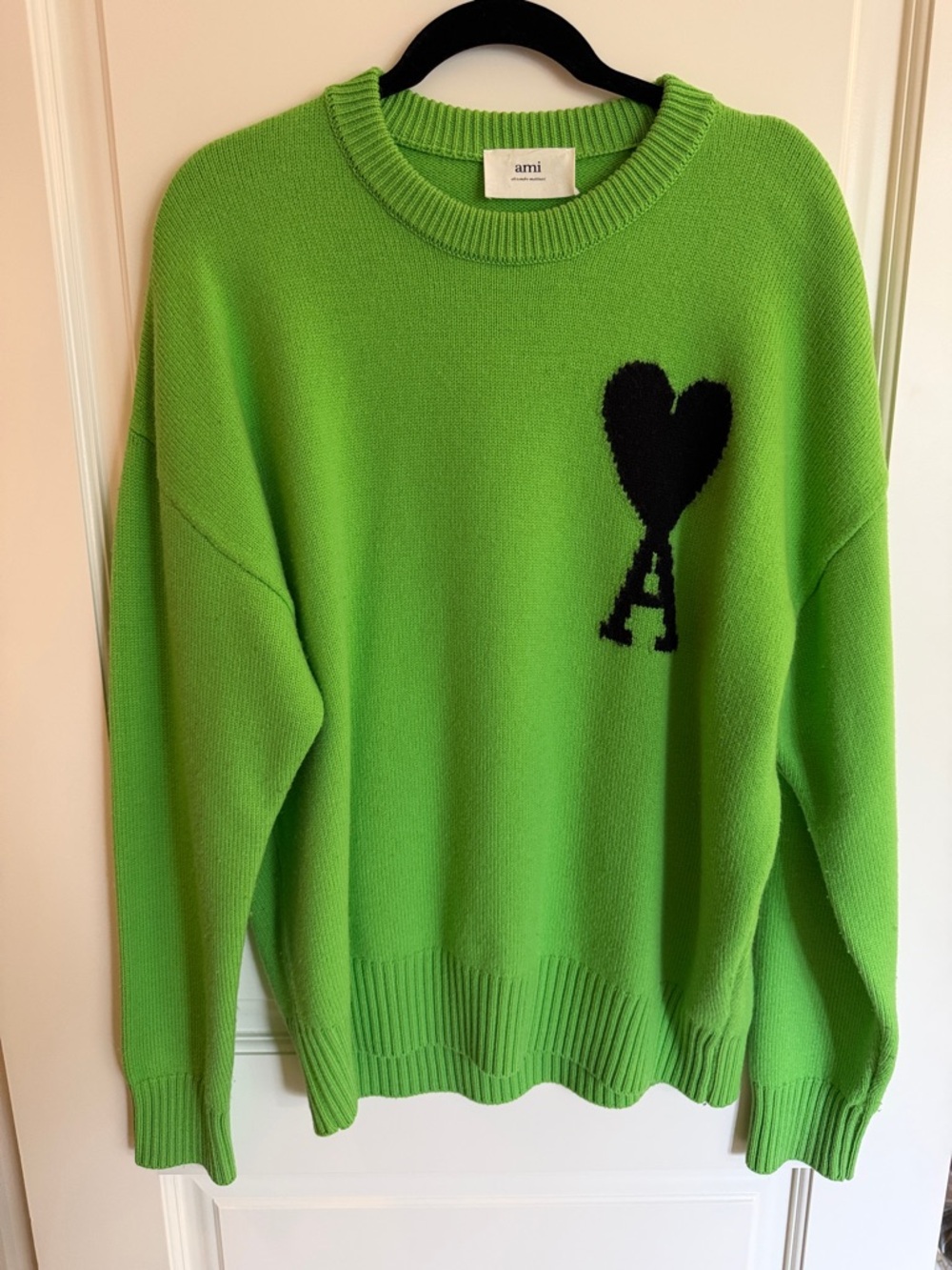 Ami Green Crew Neck Sweater with Black Heart - Picture 1 of 8
